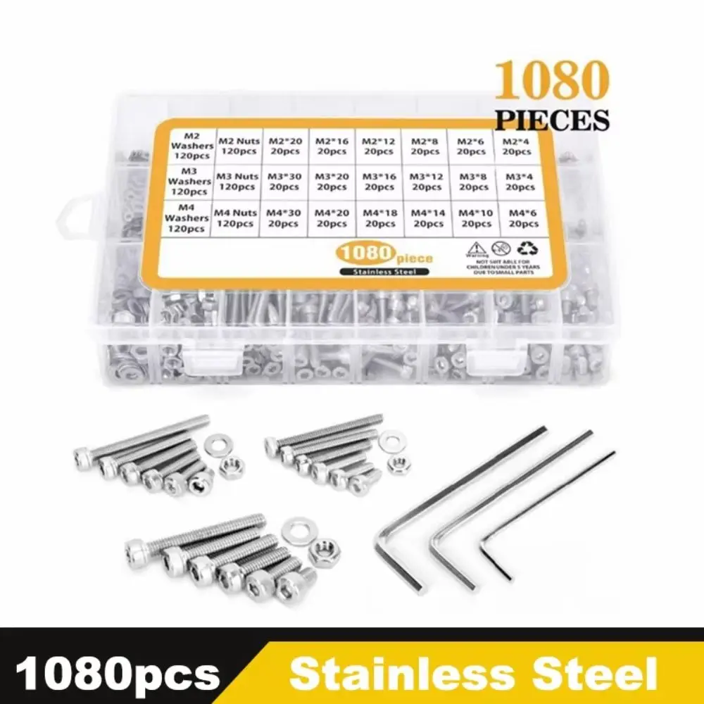 

1080 Pcs Hexagon Socket Hex Socket Head Cap Screws Kit Black Silver M 2 M 3 M 4 Hex Button Machine Screws Stainless Steel