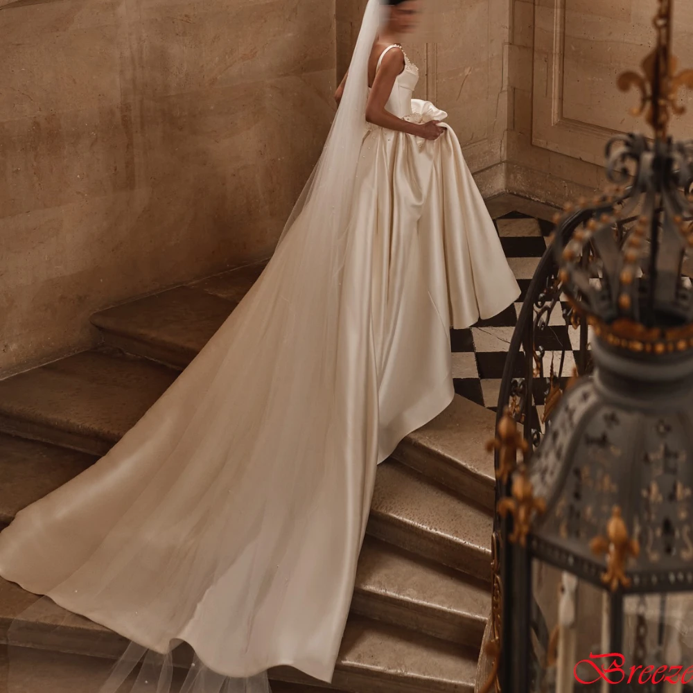 Personalizado romântico marfim cetim vestido de casamento com pérolas elegante querida 2025vestido de novia formal a linha vestidos de noiva