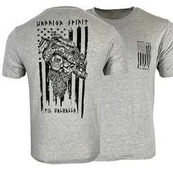 Til Valhalla. America Warrior Spirit Vi king Tactical Skull Military T-Shirt 100% Cotton O-Neck Short Sleeve Casual Mens T-shirt