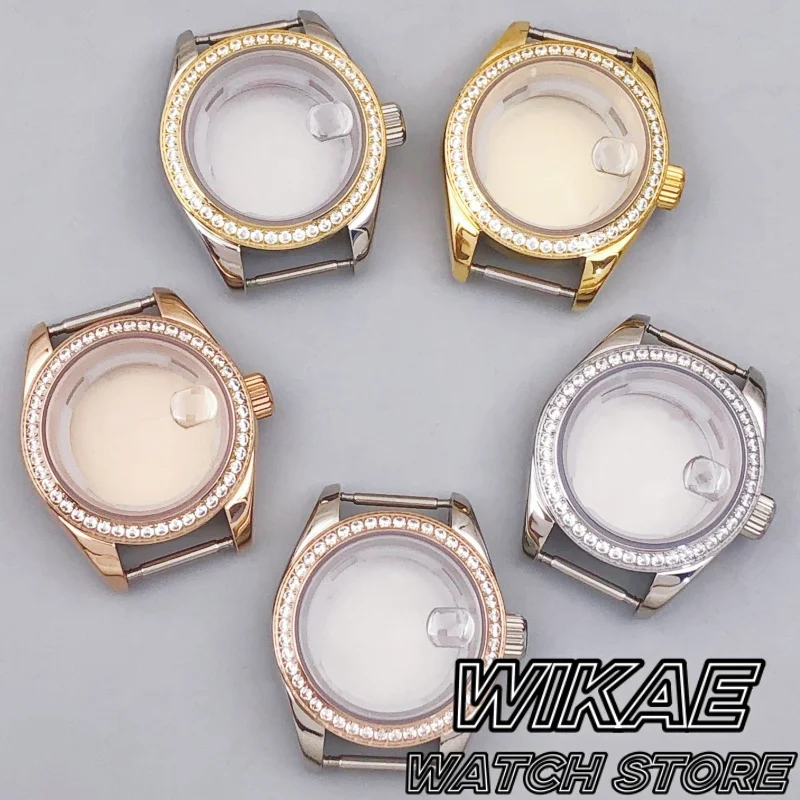 

28mm Luxury Diamond Bezel Lady's Watch Case Two Tone Gold Sliver Rose Gold Sapphire Glass Fit NH05 NH06 Movement For Women Watch
