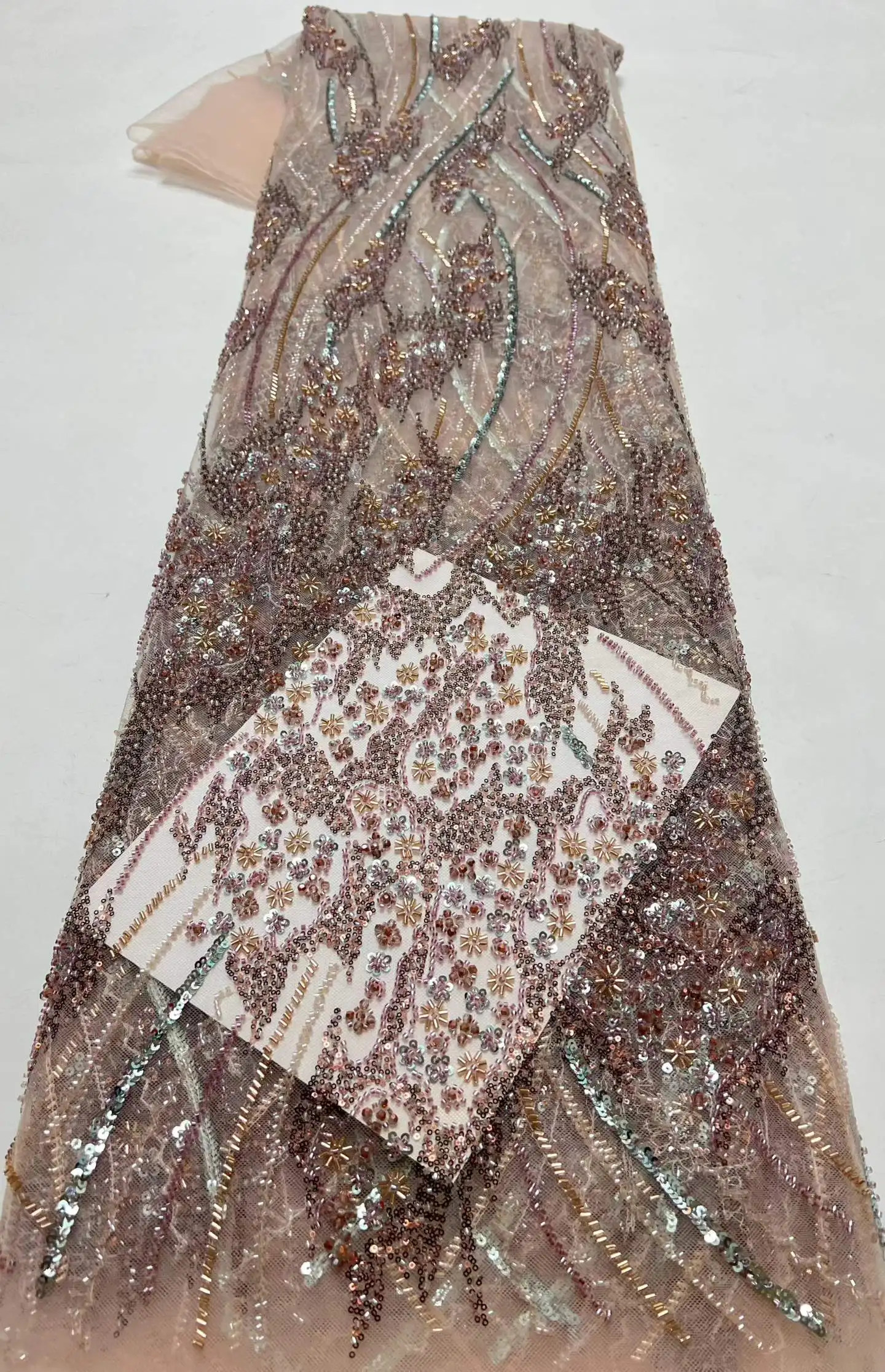Luxurious French Beaded Diamond Tulle Lace Fabric African Sequin Wedding Dress Sewing Material 2026 Trendy Tulle Lace