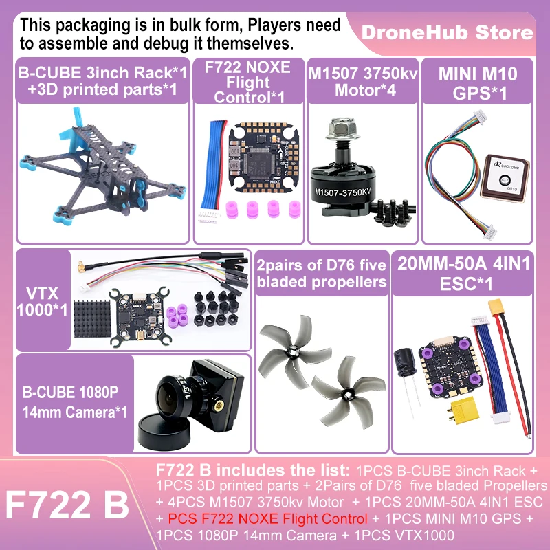 B-CUBE 3inch FPV Drone Frame Kit Carbon Fiber Racing Drone Quadcopter INAV Beatflight F722 F745 Ardupilot Flight Control
