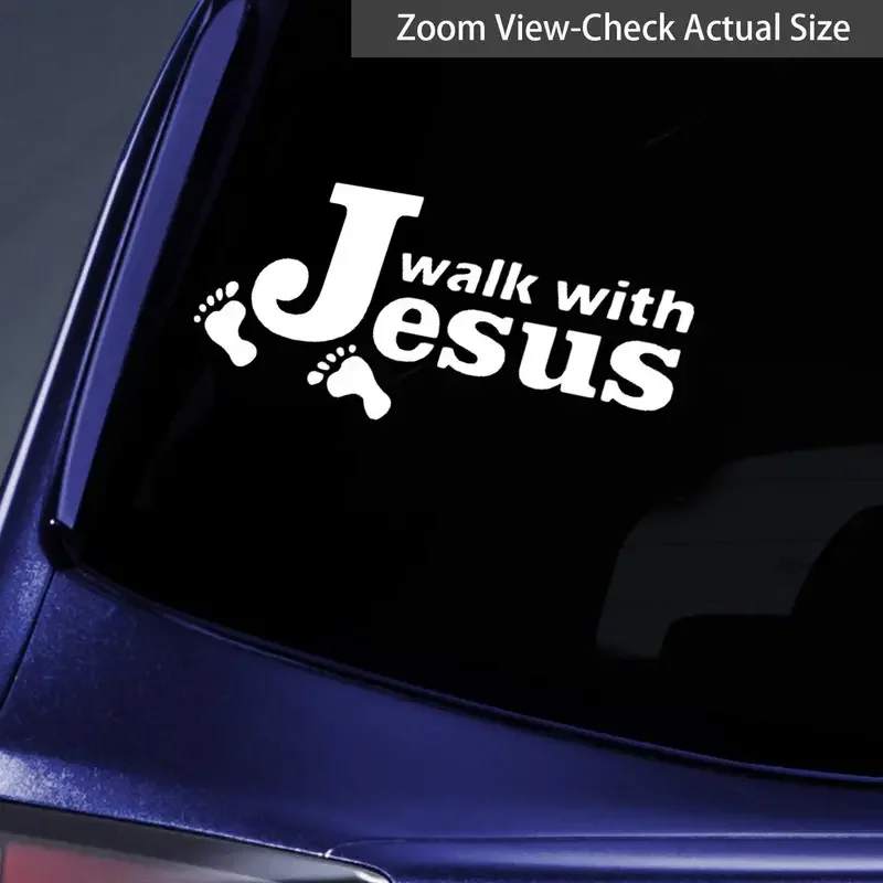 Walk With Jesus Footprints Christian Bible Verse Graphics Funny Car Stickers For Window Wall Cup Toolbox Guitar Scooter Decals A