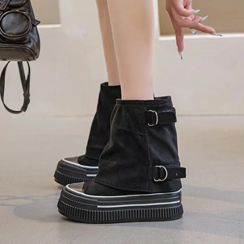 

Женские ботильоны на платформе 13 см, удобные джинсовые ботинки синего, черного цвета, весенне-осенние женские модные ботинки до середины икры, зимние теплые ботинки