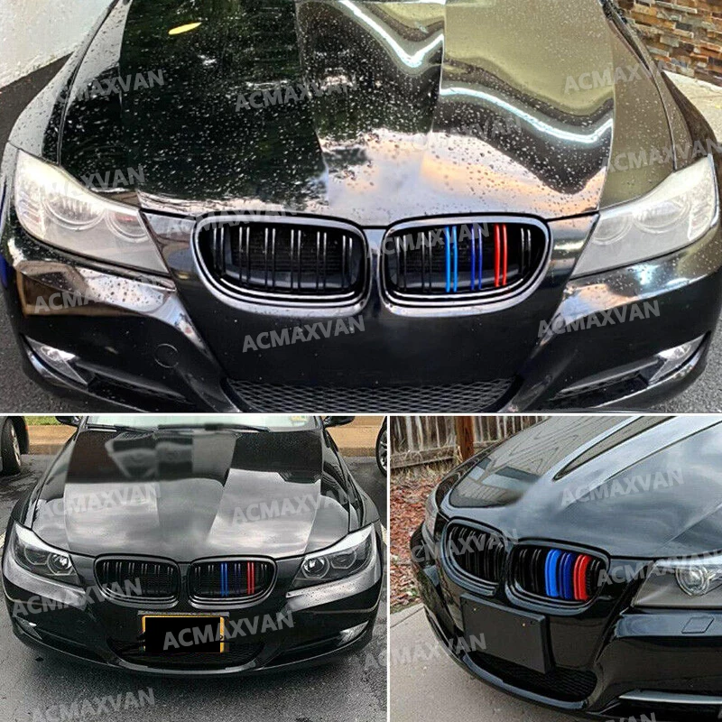 Front Grill Replace FOR BMW E90 E91 3 SERIES 318d 320i 330i 2008 2009 2010 2011 2012 M COLOUR GLOSS BLACK TWIN BAR KIDNEY GRILLE