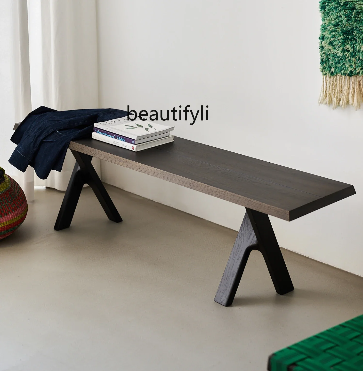 

xzOriginal Design Retro Solid Wood Living Room Home Bench Quiet Style Tea Room Oak Bench Home Furniture