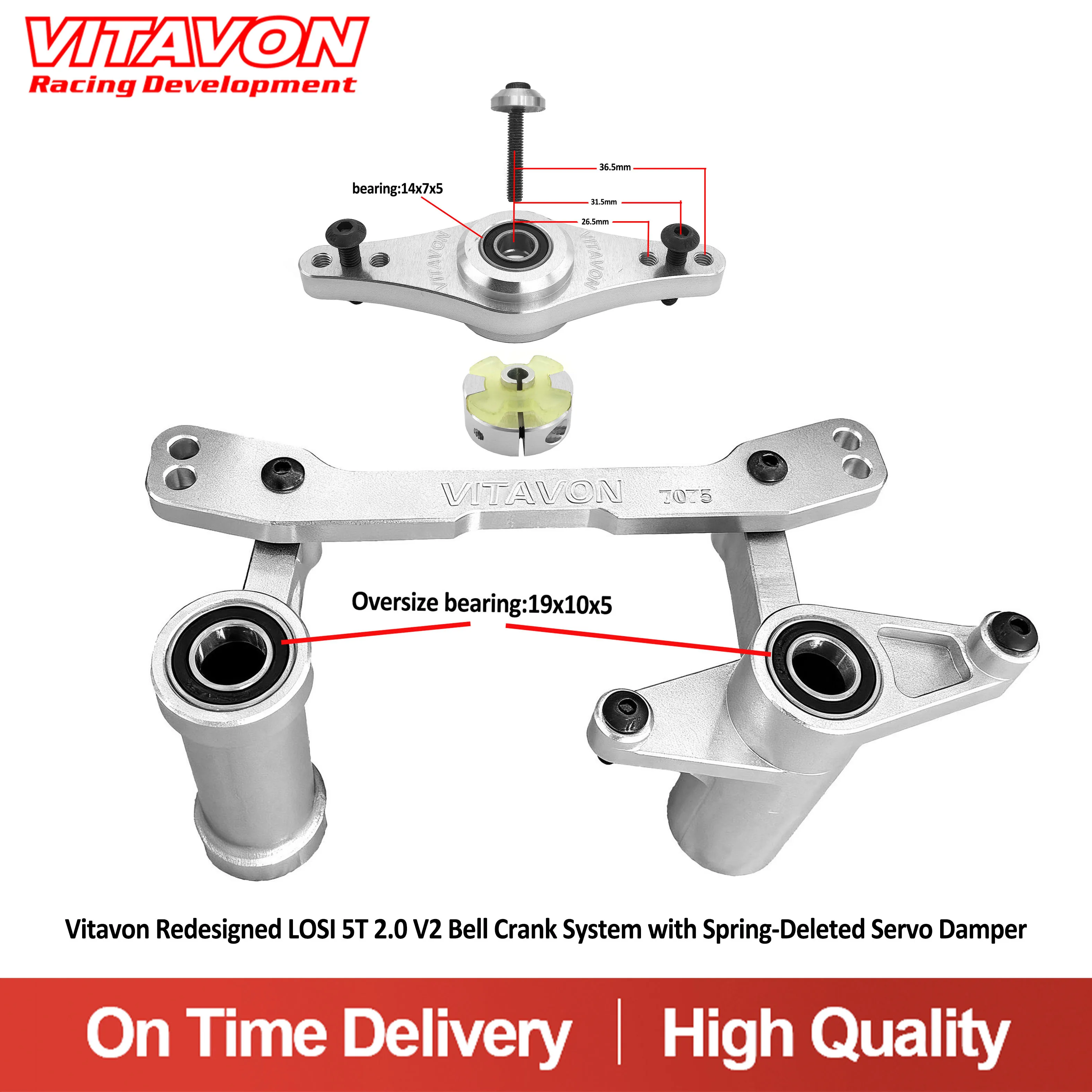 

Vitavon Redesigned LOSI 5T 2.0 V2 Bell Crank System with Spring-Deleted Servo Damper