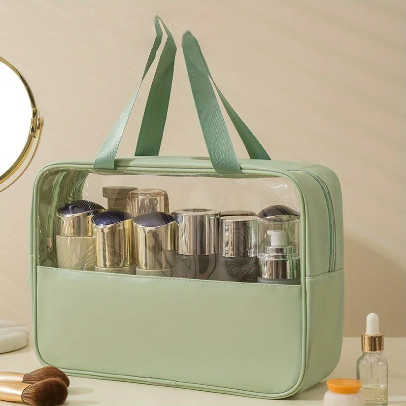 Transparente Makeup Bag Portátil PU Waterproof Wash Bag Saco de armazenamento de grande capacidade PVC Spliced Makeup Bag