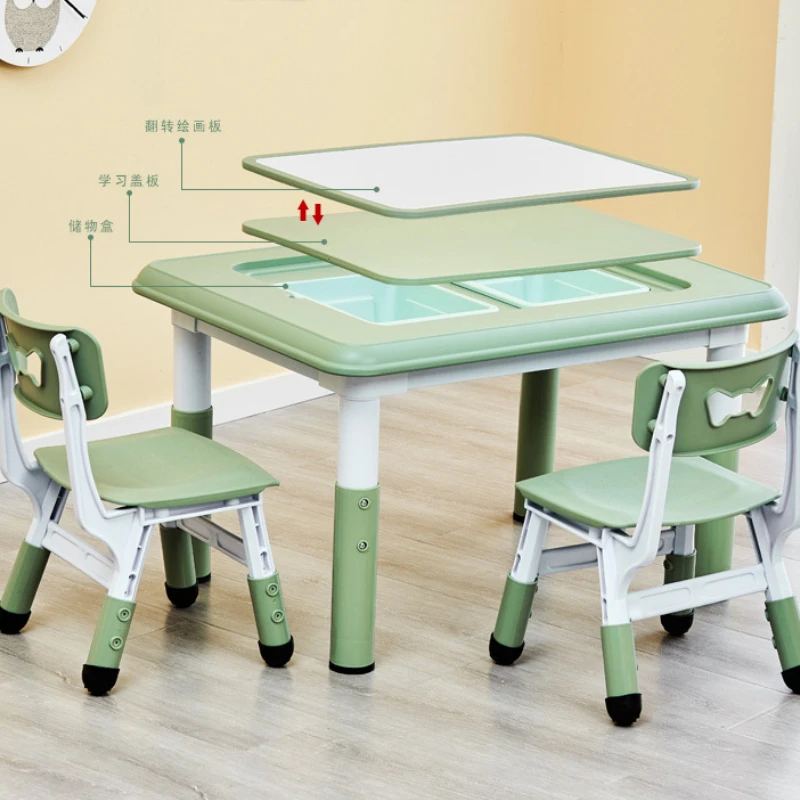 Height-Adjustable Kids Study Table and Chair Set Durable Activity Desk with Storage Educational Reading and Game Furniture