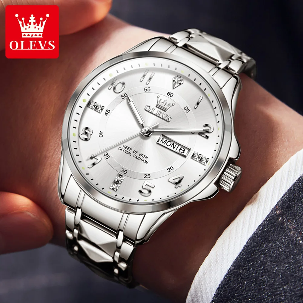 Reloj de marca OLEVS con esfera tridimensional de moda, reloj de cuarzo con calendario dual, reloj impermeable para hombre, reloj para hombre 2910