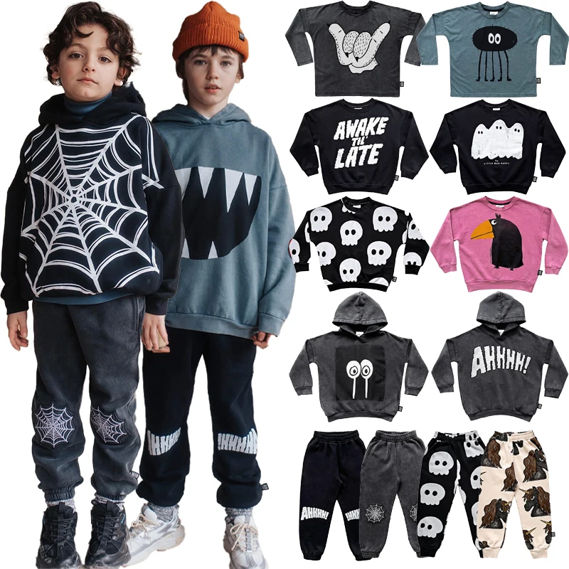 

2024 AW Kids Sweaters Autumn Winter Children Boy Sweatshirts and Pant Set Toddler Hooded Pullover Girl Dress Clothes