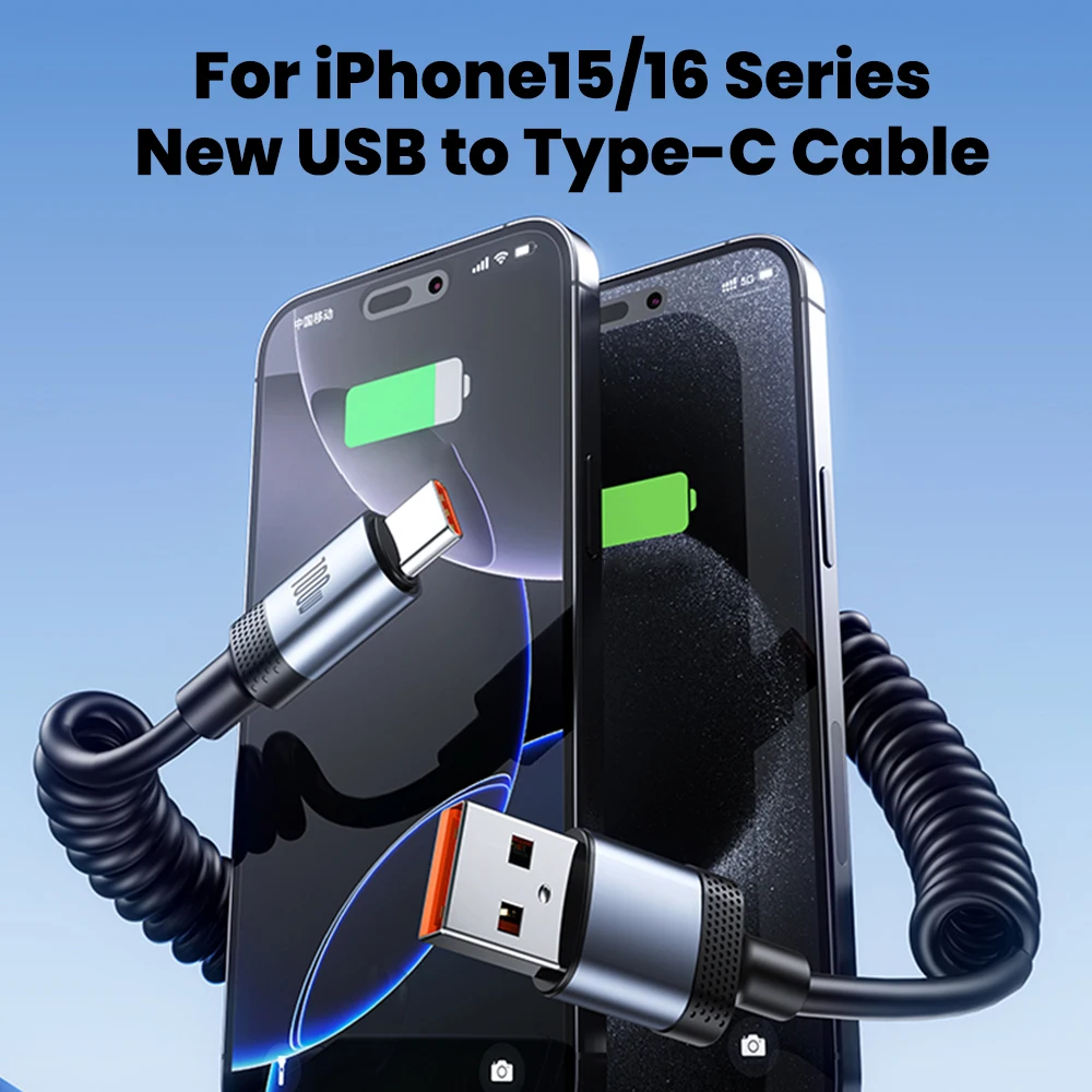 100W 5A USB Type C To USB C Spring Cable For iPhone 15 16 Pro Max Samsung Xiaomi Car Charger Cable 27W Type C To Lightning Cable