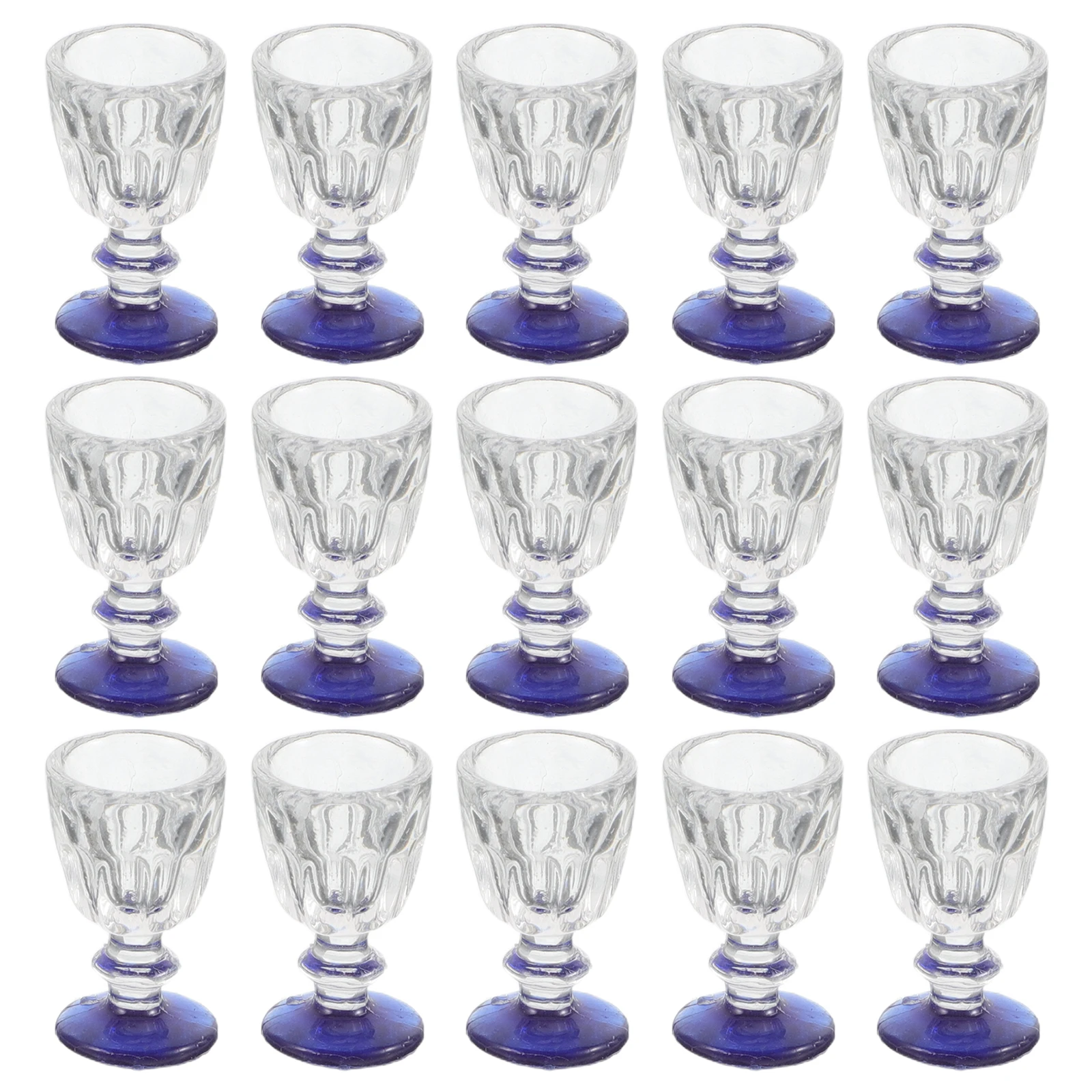 Mini tazas de vino para casa de muñecas, tazas con fondo azul en miniatura, accesorios de cocina decorativos Diy, 15 Uds.