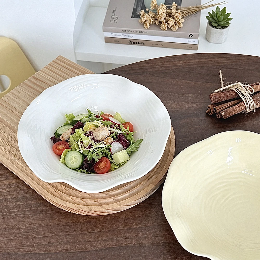 Irregular Ruffled Ceramic Salad Plates Wavy Textured Deep Plate for Pasta Home Kitchen Decor Restaurant Dessert Serving Dish