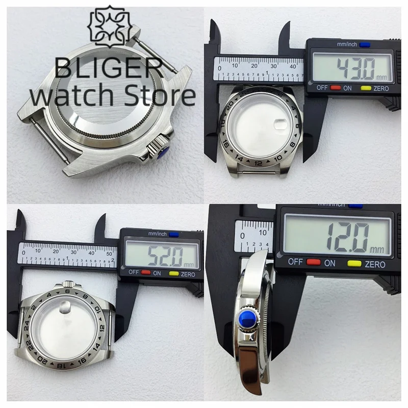 BLIGER 43mm Explorer 2 Case Solid Bezel Sapphire Glass Fit ETA2836 Miyota 8215 821A DG Mingzhu2813 3804 Movement