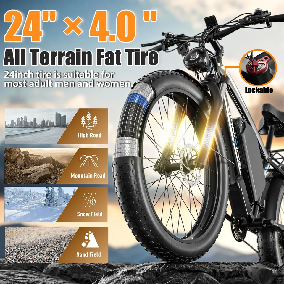 V7 Electric Bike Peak 5000W Motor 52V 32AH Large Battery 65km/h E-Bike 24 inch Tire High Performance off Road Electric Bicycle image 10