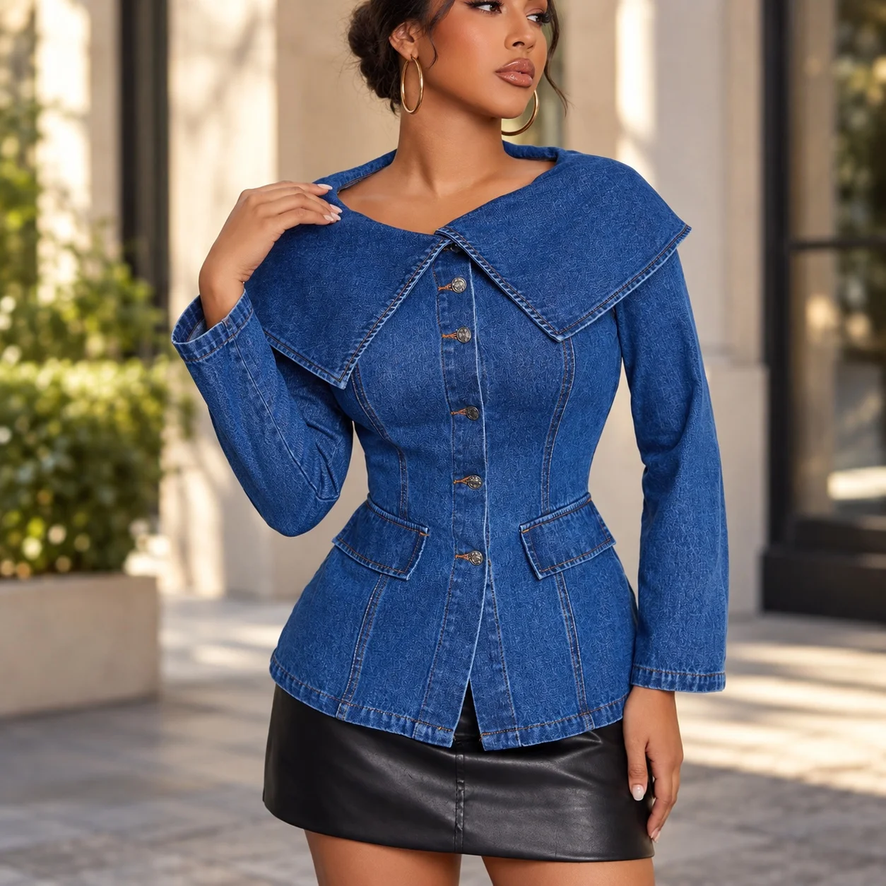Long Sleeve Round Neck Jacket Regular Length Commuter Chic with Elegant Casual Standard Length Regular Fit Autumn for Women