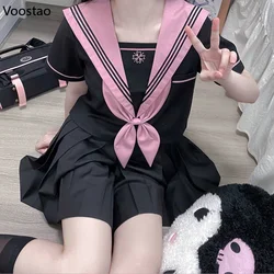 Uniforme scolaire japonais Kawaii pour femmes, broderie de fleurs, chemisiers, jupe plissée, ensemble complet pour filles, uniformes JK sexy Harajuku