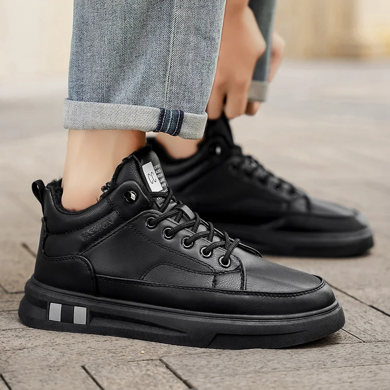 الشتاء أحذية رجالية مع الفراء عالية كانليتي الرجال الأحذية القطنية موضة الرجال حذاء كاجوال جلد رجل أحذية عمل زائد حذاء من الجلد الدافئة #3