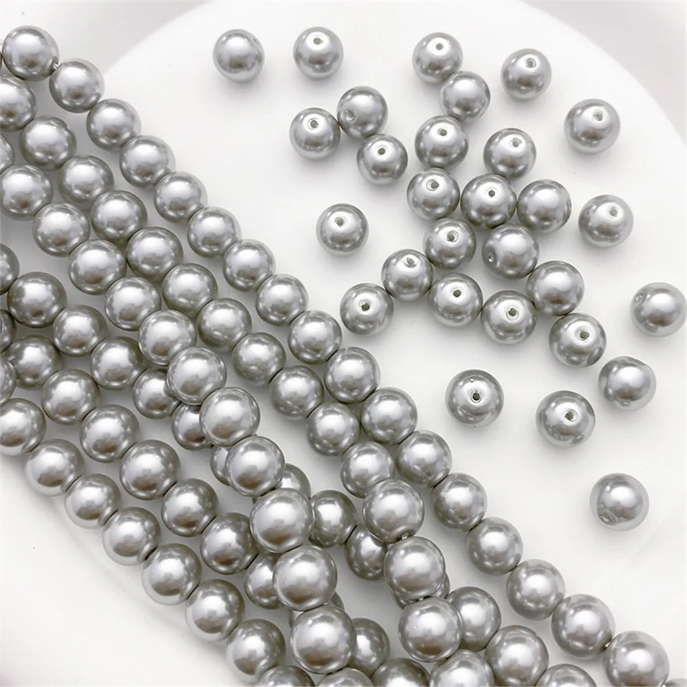 Imitation Pearl Hemp Silver Gray Crystal Round Glass Through-hole Beads Diy Bracelet Necklace Jewelry Materials L471