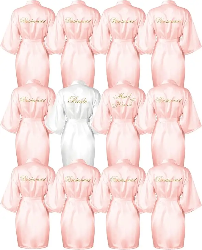 

12pcs Bridesmaid Robes Bridal Kimono Wedding Day Satin Embroidery Bridal Party Robes