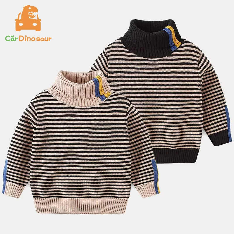 

2024 Зимняя теплая водолазка с высоким воротником для подростков 3, 4, 5, 6, 8, 10, 12 лет, утепленная вязаная водолазка в цветную полоску для маленьких мальчиков