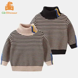 2025 Winter Warm 3 4 5 6 8 10 12 Years Teenage Thickening High Neck Knitted Turtleneck Color Striped Baby Kids Boys Sweater