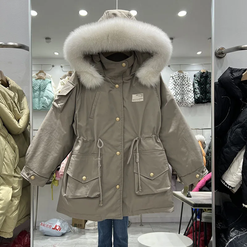 

Fox Fur Hooded 2023 Women Down Coat Winter Feather Puffer Parkas Female Short 90% Duck Down Jacket Snow Outwear