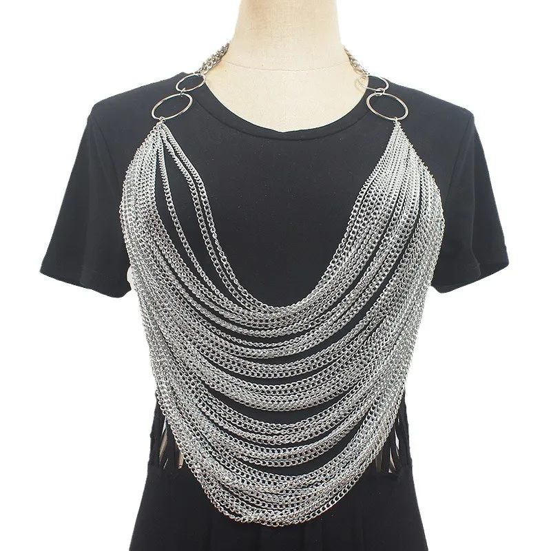 Fashion, European and American sexy multi-layer overweight metal chain neck necklace body chain