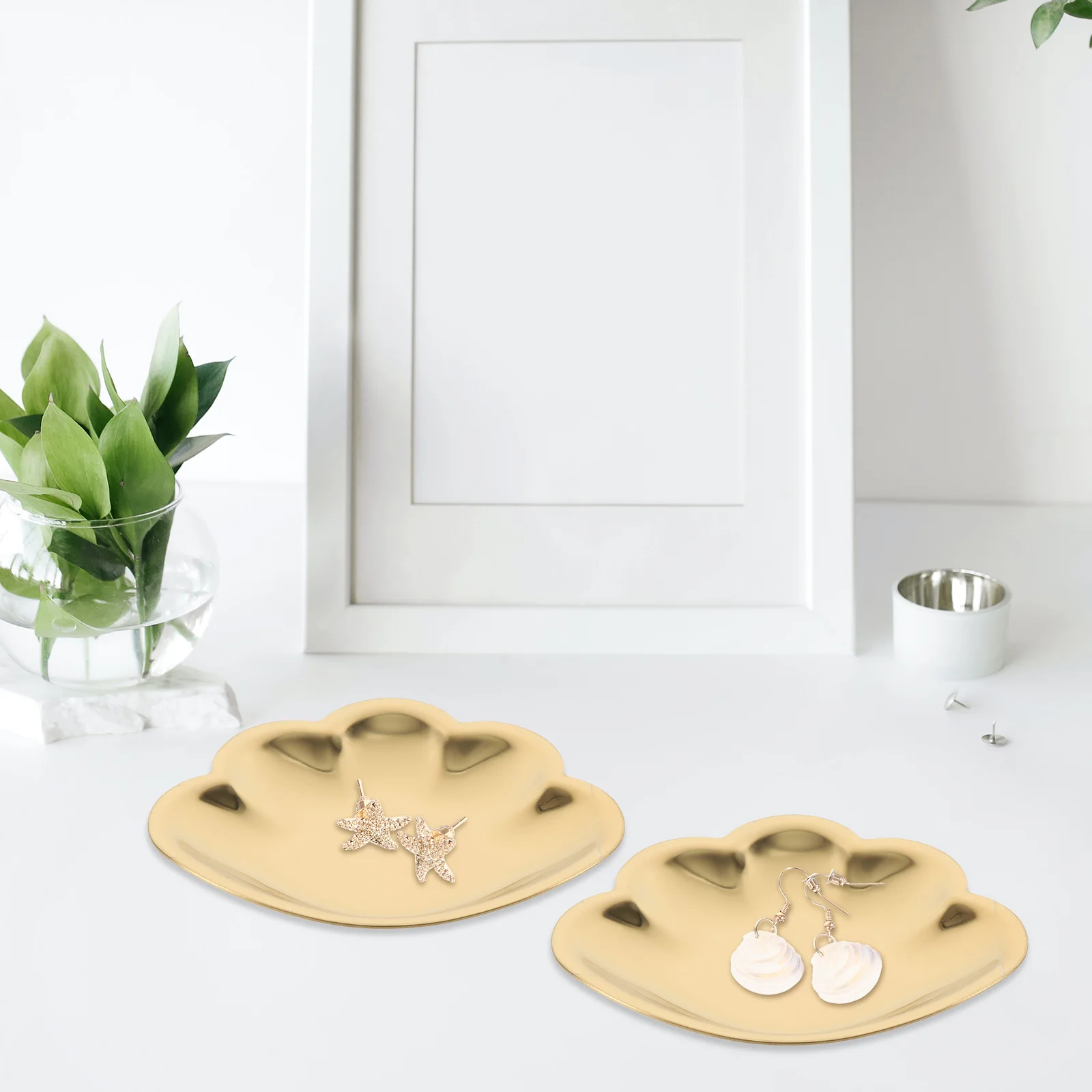

2Pcs Jewelry Storage Tray Stainless Steel Shell Shape Decorative Jewelry Dish Organizer Makeup Table Holder