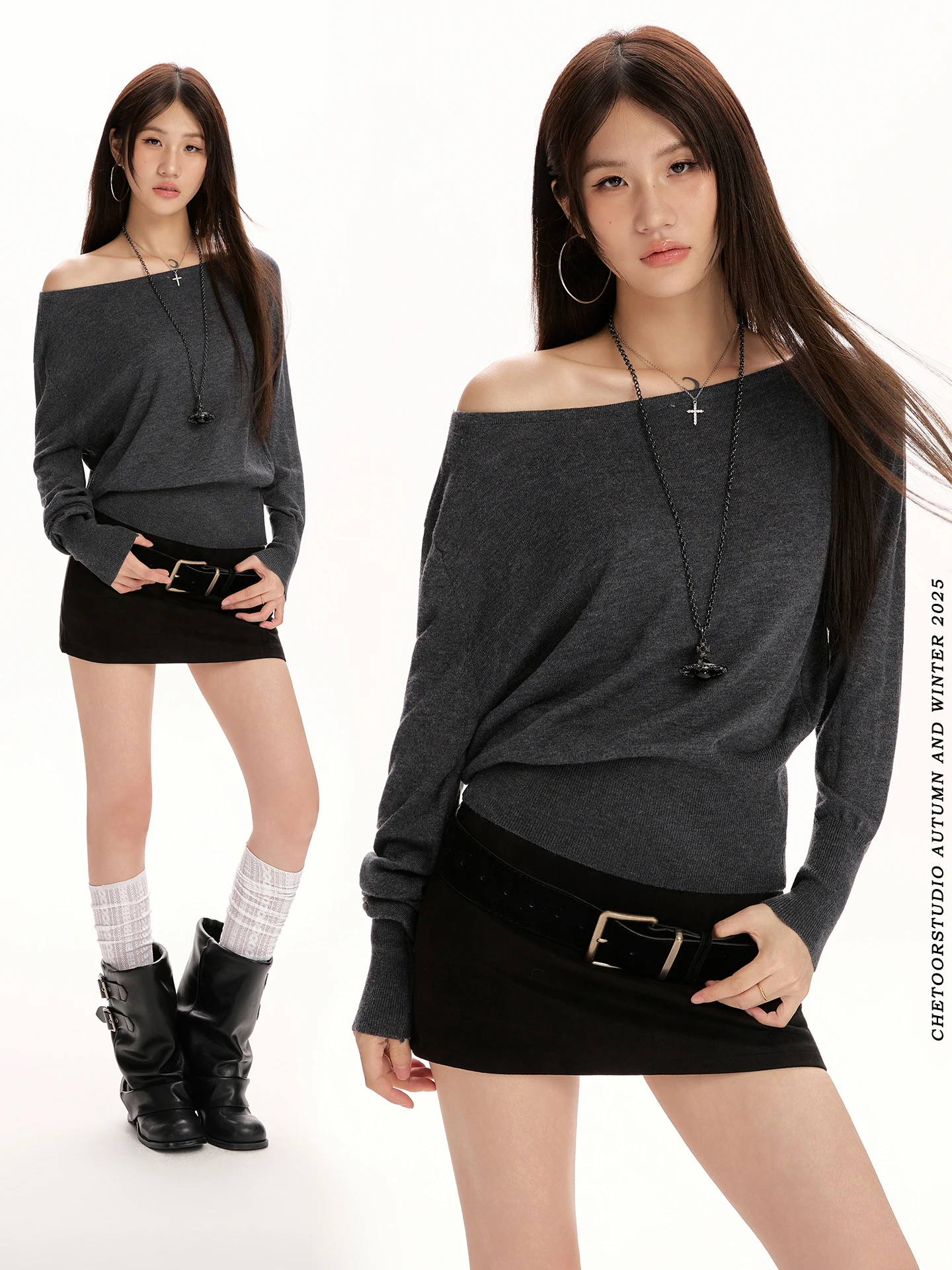 

ay Long Sve Slant oulder Knitted Sweater Women's Loose Slim Lazy oulder Hot Girl Base irt Trendy Autumn New Arrival