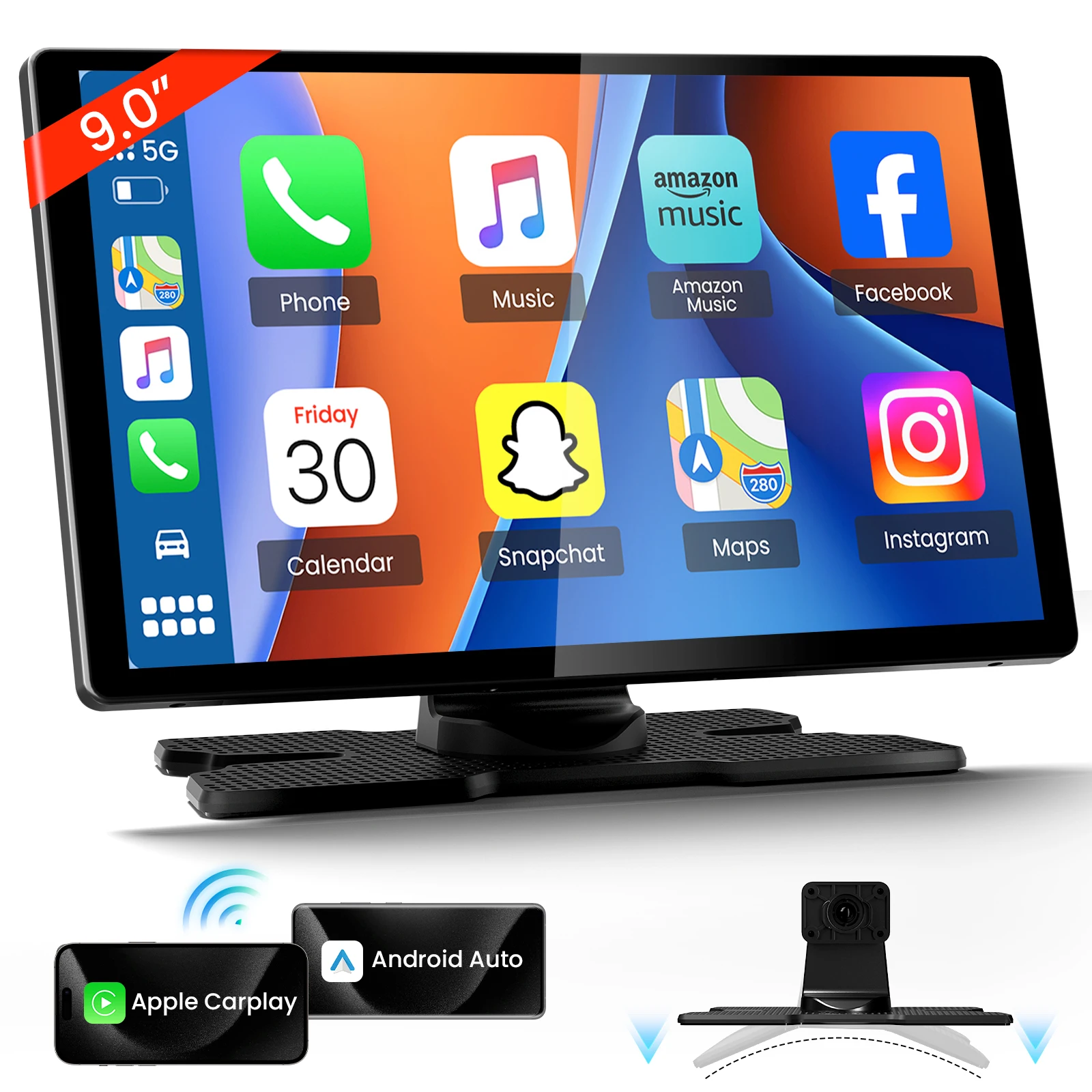 

Movyxor 9'' Wireless Carplay Android Auto HD Screen - Real-Time GPS MirrorLink Car Receiver Easy Install All Vehicles NoCamera