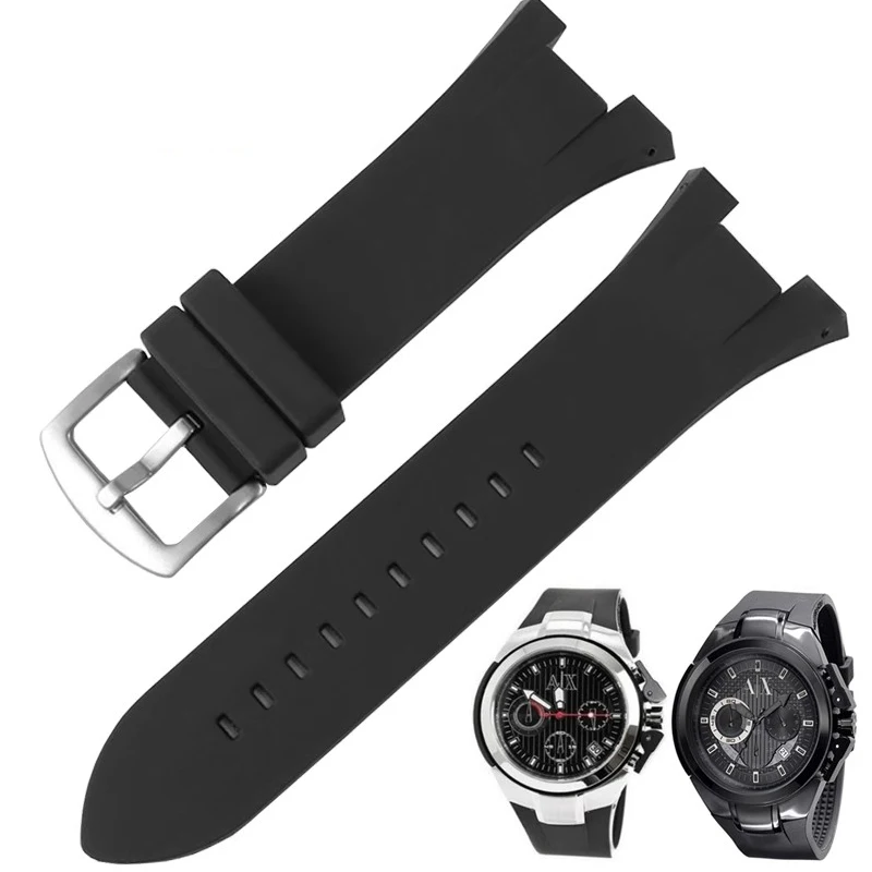For Ar-mani Silicone Watchband AX1803 AX1802 AX1042 AX1050 AX1084 AX1108 Male Concave Watch Chain Rubber Sport Strap 31*14mm