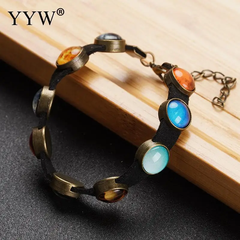 Retro Zinc Alloy Bracelet With Velveteen Glass 5cm Extender Chain Bangle For Woman Multi-Colored Fashion Jewelry Length 16 Cm