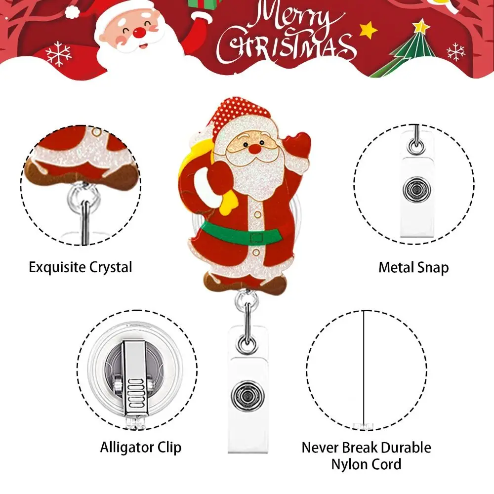 Acrylic Christmas Badge Reel Santa Claus Snowman Elk Retractable Badge Holder Xmas Decoration Gingerbread ID Card Holder