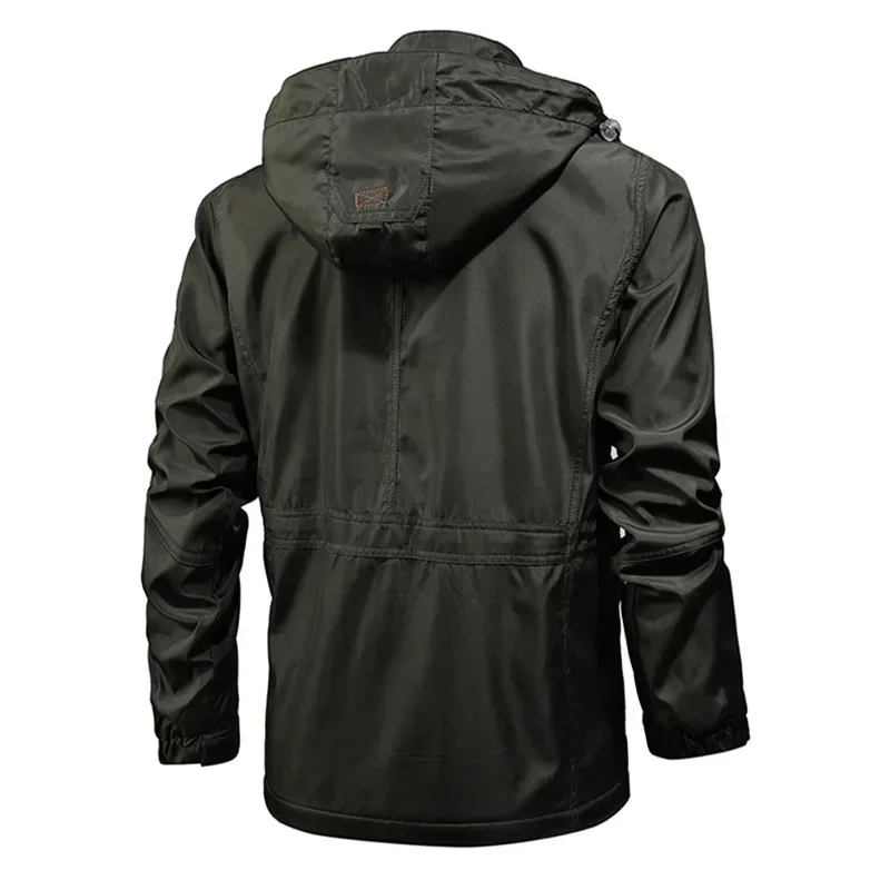 Chaqueta deportiva de carga para hombre, chaqueta con capucha desmontable, a prueba de viento, con cremallera, multibolsillos, para exteriores, otoño y primavera