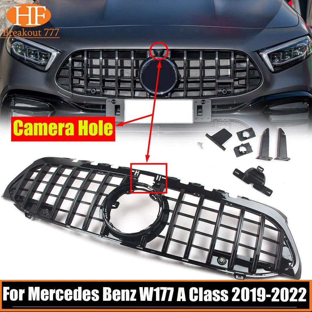 

Car Front Bumper Grille Racing Grill GT Style For Mercedes Benz W177 A Class 2019 2020 2021 2022 With Camera Hole