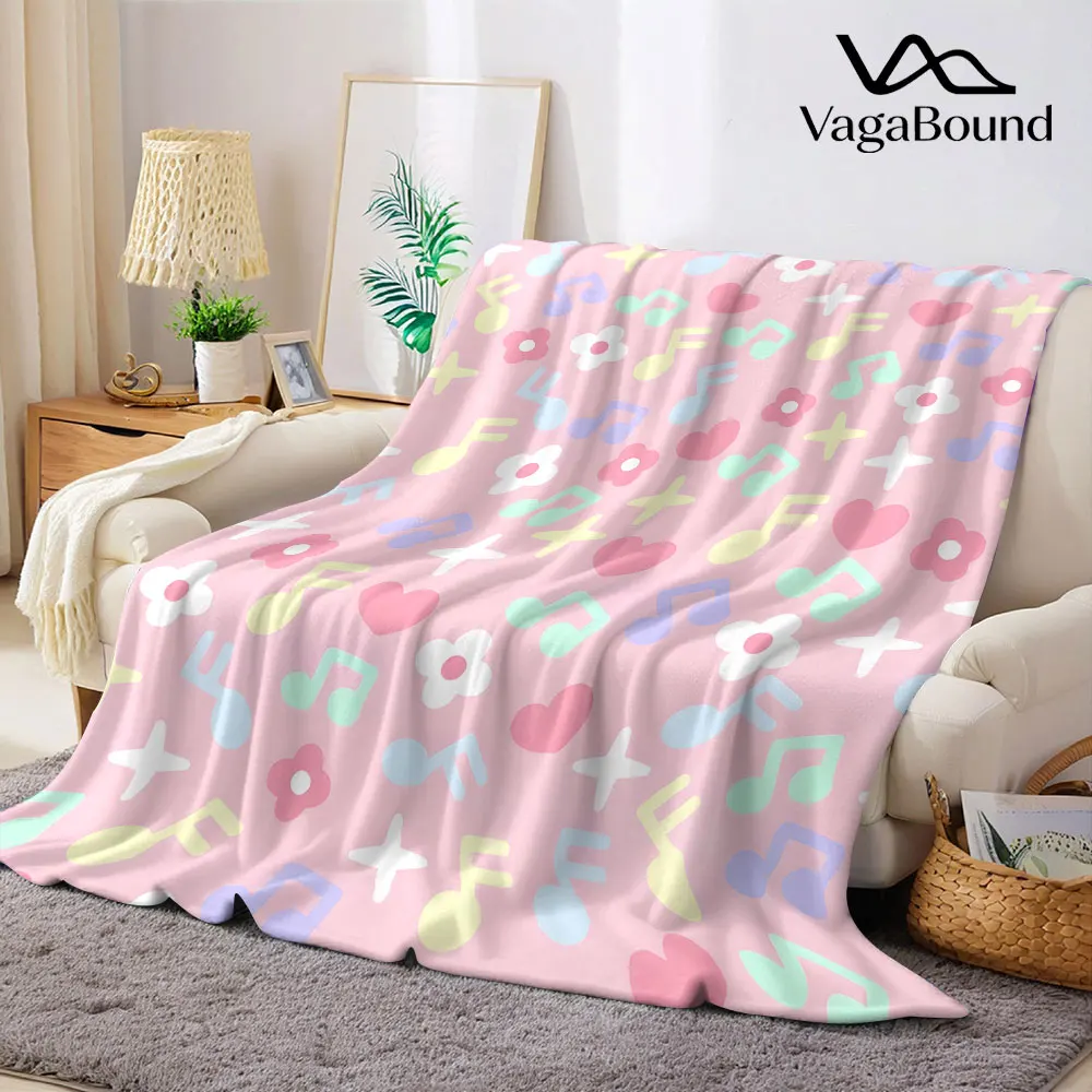 Pink Music Note Ditsy Flannel Blanket Warm Soft Halloween Christmas Decorative Couch Warm Cozy All-Season Gift