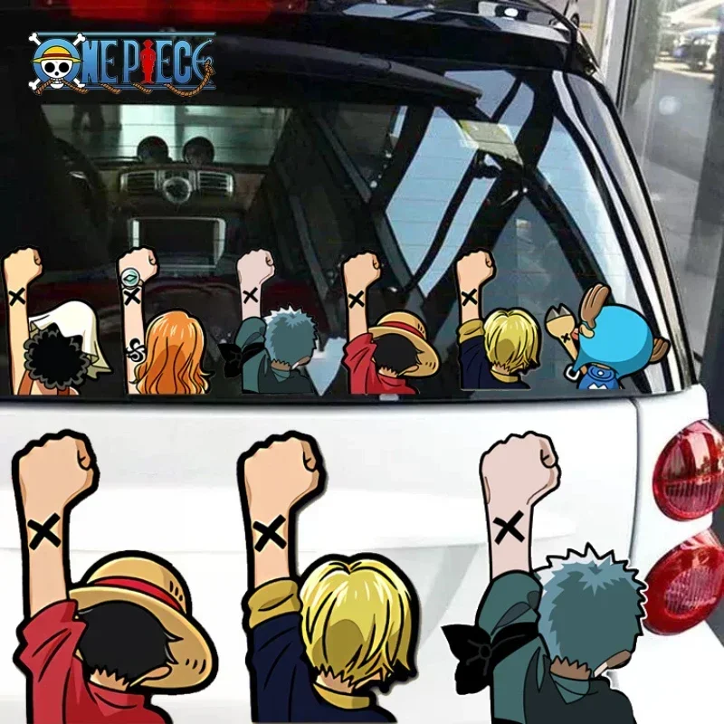 Anime One Piece Car Sticker Cartoon Luffy Back Combination Creative Rear Window Scratch Reflective Waterproof Stickers Toy
