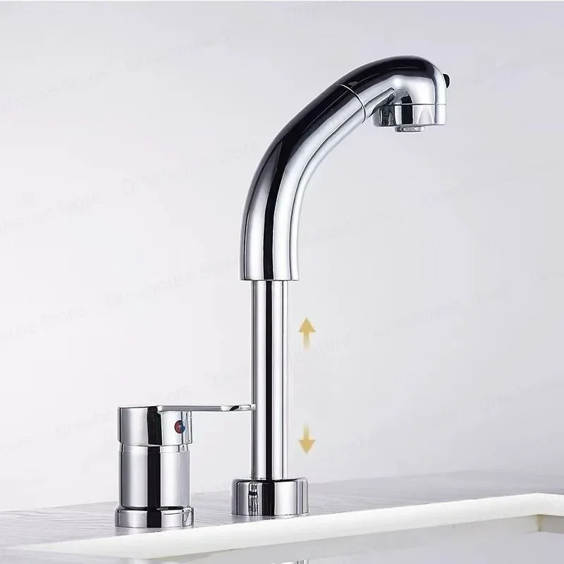 Brass Pull out Faucet Single Handle Deck Mount Crane Sink Mixer Cold Hot Water 2 Mode Spout for Basin
