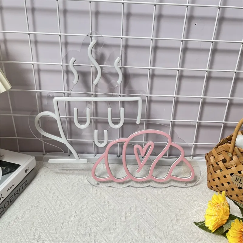 Coffee Bread Neon Sign Croissant Neon Light Restaurant Breakfast Shop Kitchen Home Decoration Gift Party Wall Hanging led Lights - view 5