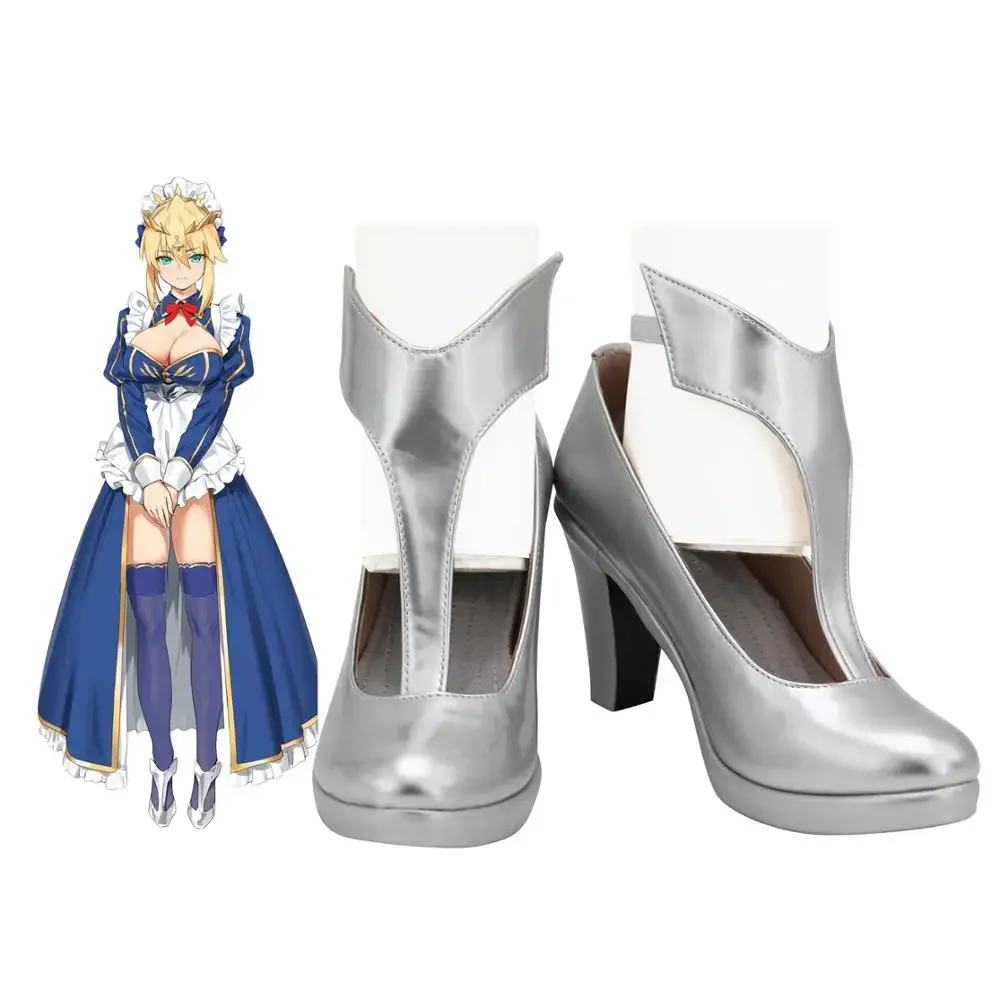 

Fate Grand Order FGO Artoria Pendragon Saber Cosplay Shoes Silver Boots for Unisex