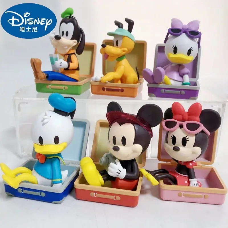 6pcs Disney Mickey Mouse Goofy Donald Duck Travel Series Decorations Anime Peripheral Toys Cute Christmas Holiday Birthday Gifts