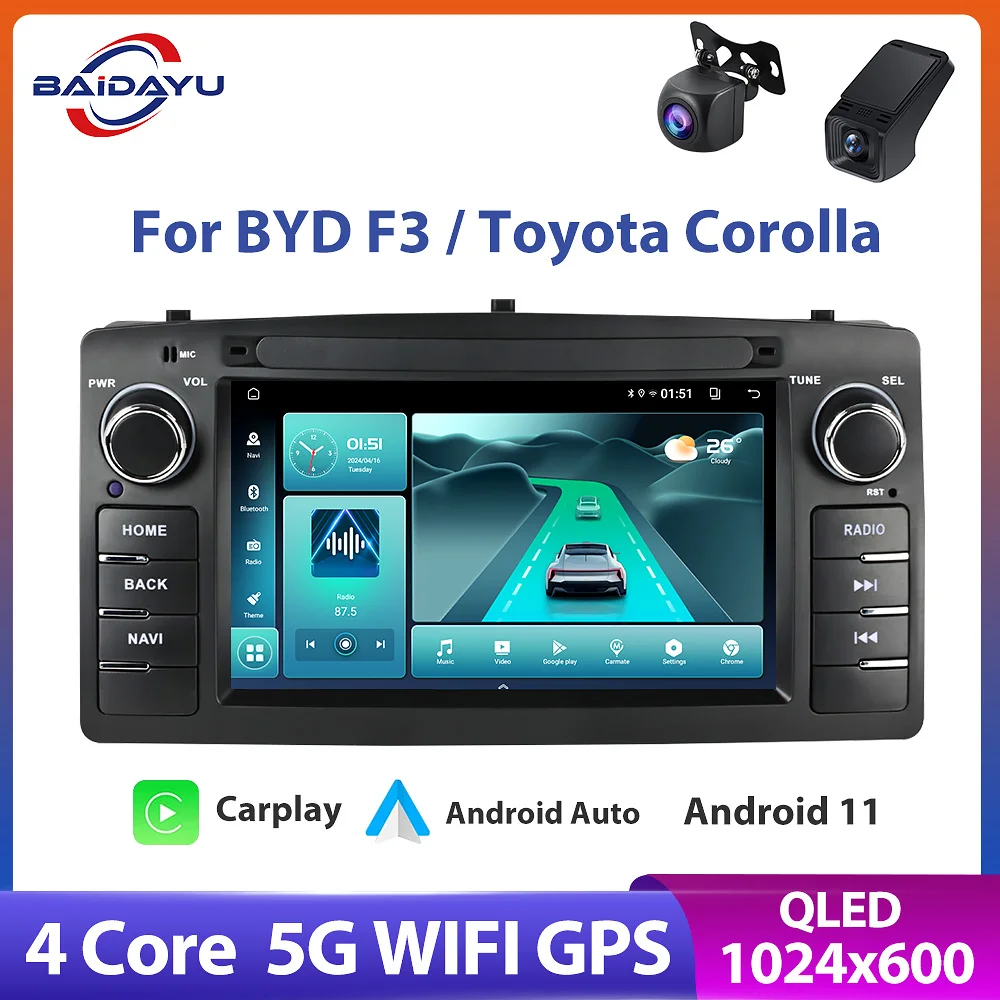 

Baidayu Car Radio 2din 7" Android 12 Carplay Car Multimedia For Toyota Corolla E120 BYD F3 For Car GPS Navigation Wifi FM RDS 5G