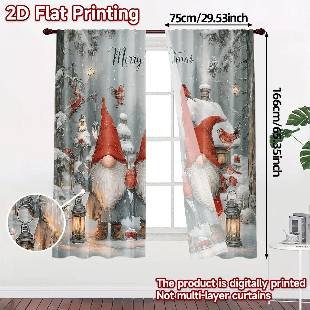 2D Flat Printing,JIT 2pcs, Curtains (Without Rod) Gnome Wonderland Modern Print Curtains Versatile Polyester Fabric Curtains
