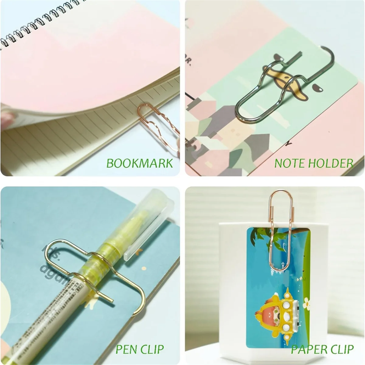 Multifunctional Metal Paper Clips and Pen Holder, Portable Office and College School Supplies Rose Gold (Pack of 20)