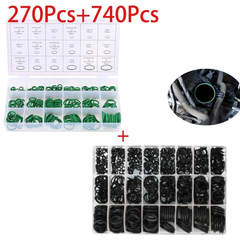 Hot Sale 270Pcs+740Pcs Seal O-ring Repair Car Air Conditioning Rubber Sealant Box Set