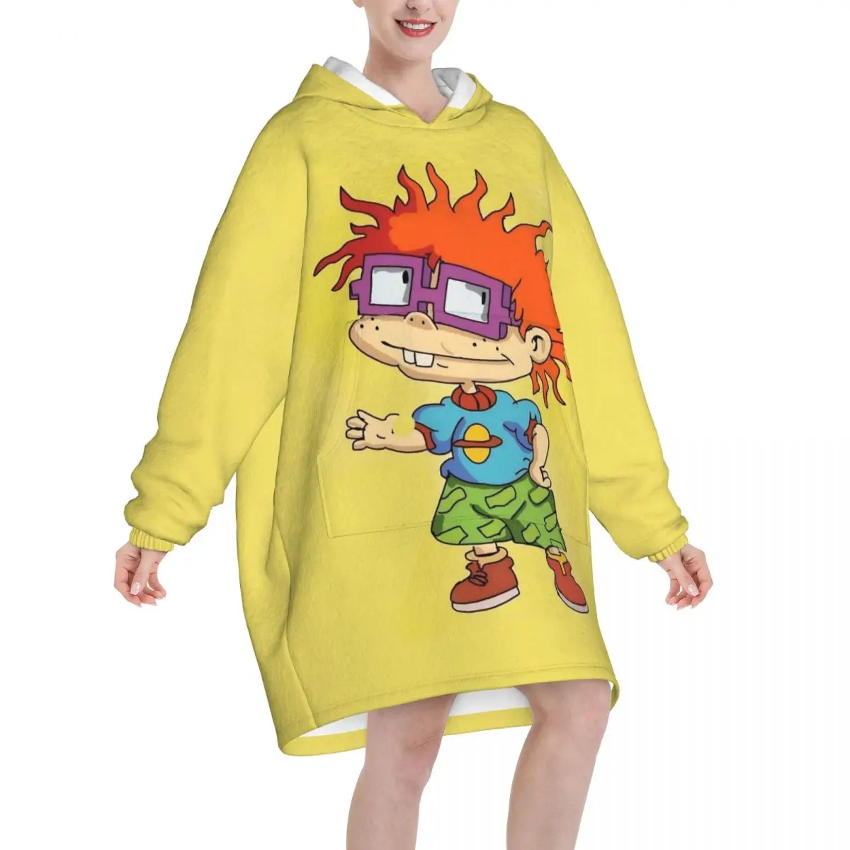 Oversized Cartoon R-Rugrats Wearable Blanket Winter Gifts for Women Men Ultrasoft Plush Warm Sweatshirt Blankets With Pocket
