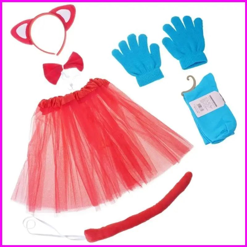 Costume chat Cosplay d'Halloween pour enfants, comprend bandeau d'oreille, queue, une chaussette nœud