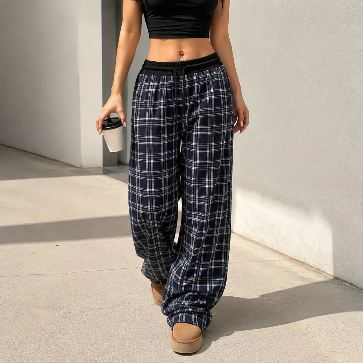 Casual Drawstring Pants Full Length Elegant Women Pants with Digital Print No Stretch Regular Thickness Summer Commuter Chic